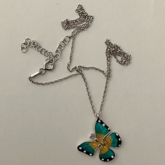 925 Silver butterfly necklace blue yellow enamel - Picture 3 of 3